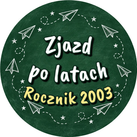 Wzór: Przypinka Zjazd po Latach Kredowe Samoloty – napis Zjazd po latach i pole rocznik na eleganckiej grafice