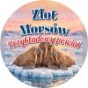 Wzór: Przypinka Zlot Morsów Powiatu – napis Zlot Morsów i pole powiat na zimowej grafice