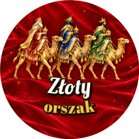 Wzór: Przypinka Złoty Orszak – grafika z napisem Złoty orszak