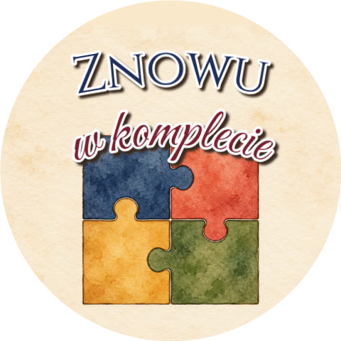 Wzór: Przypinka Znowu w Komplecie – grafika z napisem Znowu w komplecie