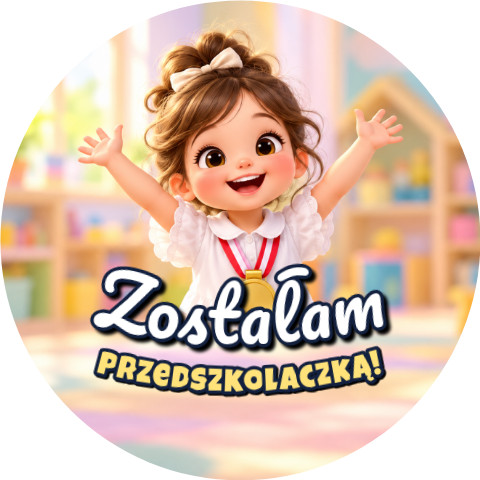 Wzór: Przypinka Zostałam Przedszkolaczką Dziewczynka z Medalem – grafika z napisem Zostałam przedszkolaczką!